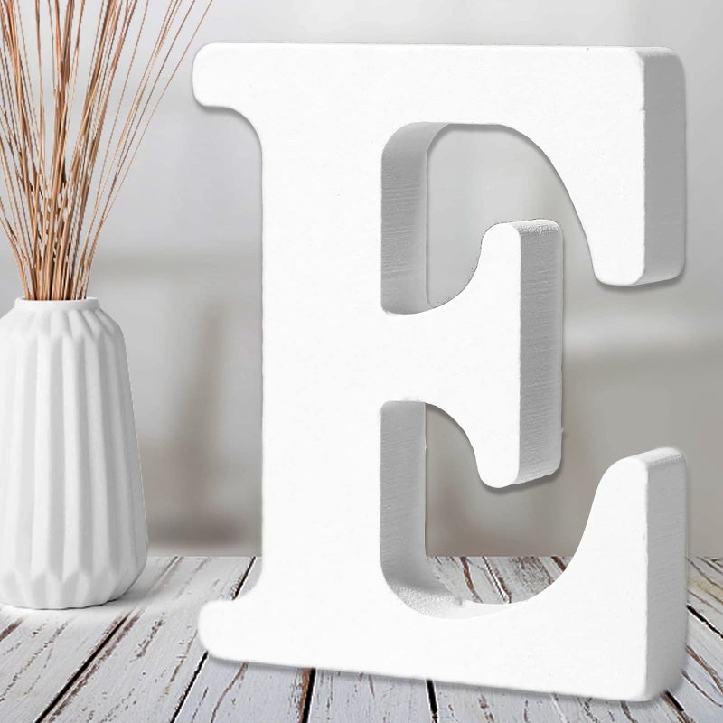 AOCEAN 6 Inch White Wood Letters  Unfinished Wood Letters for Wall Christmas Decor Standing Letters Slices Sign Board Decoration for Xmas Home Party Projects E