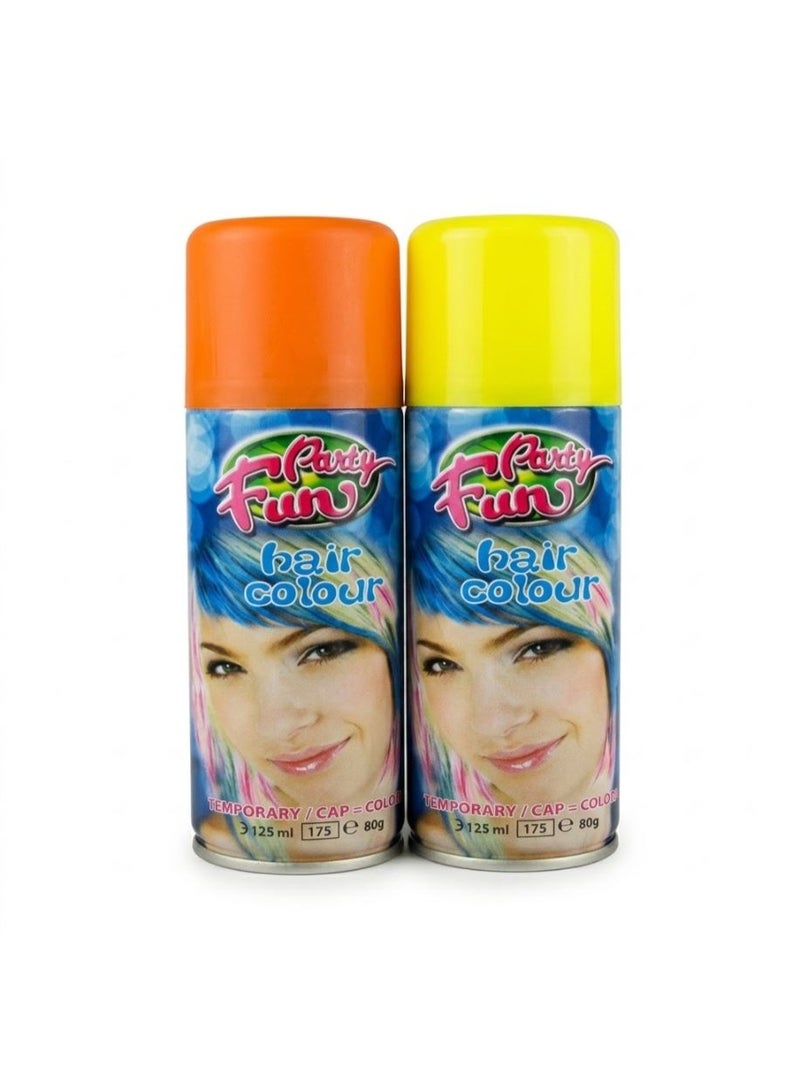 Party Fun Hair Color Spray 2-Piece Set - Orange & Yellow, 125ml - Image 1