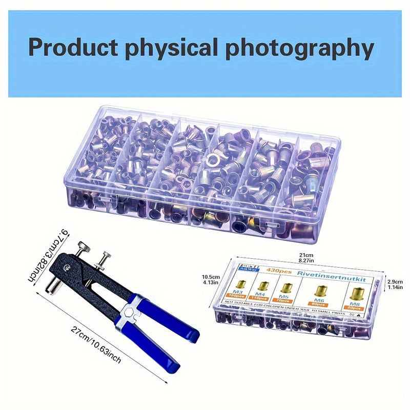 430pcs Carbon Steel Rivet Nut Kit with Installation Tool for Auto Repair - Image 3