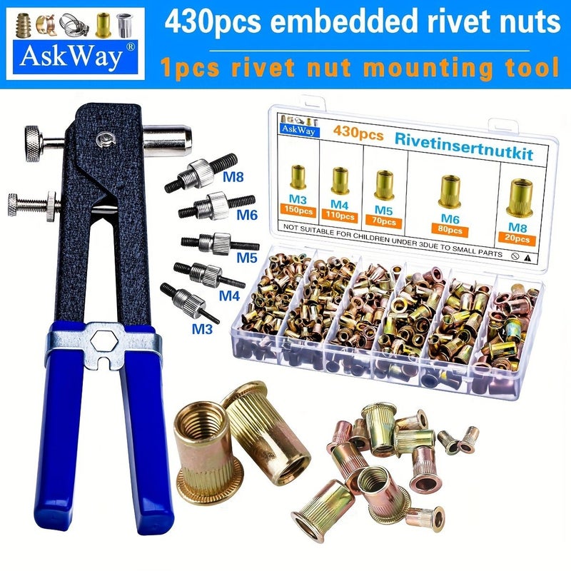430pcs Carbon Steel Rivet Nut Kit with Installation Tool for Auto Repair - Image 5