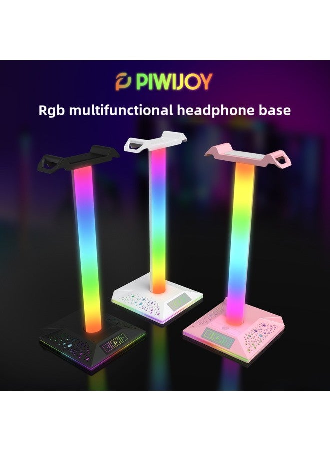 PIWIJOY PIWIJOY RGB Luminous Headset Stand EB05 Desktop Stand Luminous RGB Game USB HUB-Color:Peach Gas Powder 1pcs  - Image 1