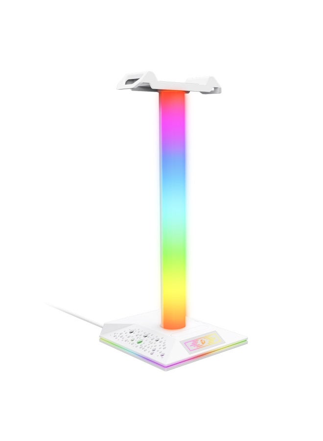 PIWIJOY PIWIJOY RGB Luminous Headset Stand EB05 Desktop Stand Luminous RGB Game USB HUB-Color:Peach Gas Powder 1pcs  - Image 3