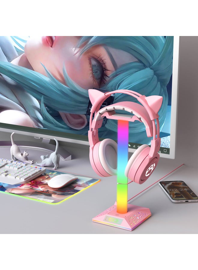PIWIJOY PIWIJOY RGB Luminous Headset Stand EB05 Desktop Stand Luminous RGB Game USB HUB-Color:Peach Gas Powder 1pcs  - Image 2