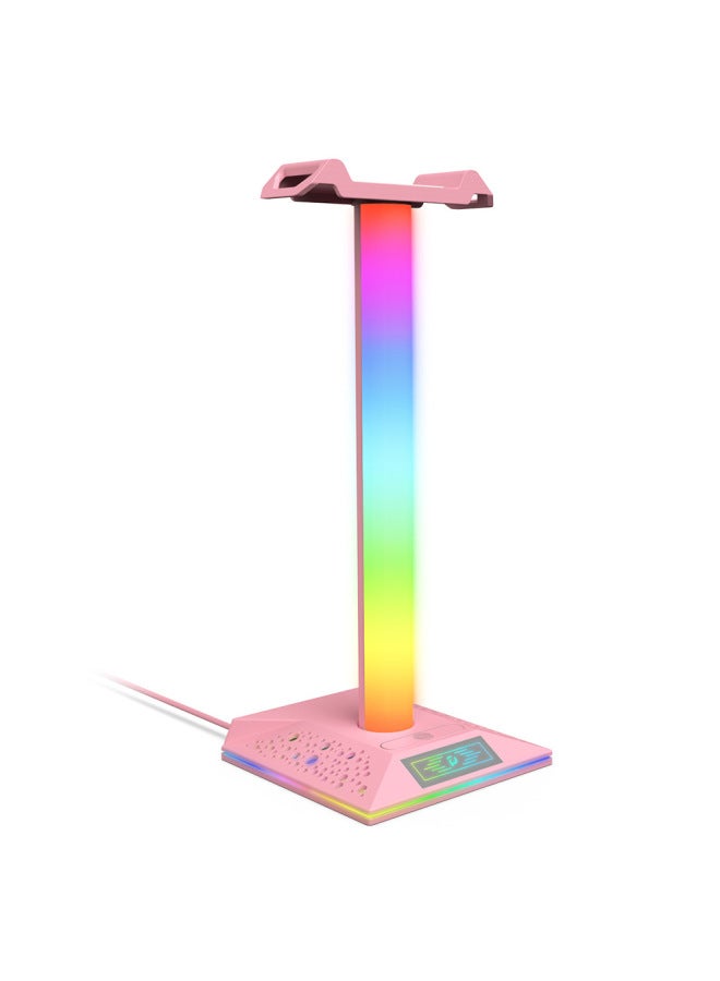 PIWIJOY PIWIJOY RGB Luminous Headset Stand EB05 Desktop Stand Luminous RGB Game USB HUB-Color:Peach Gas Powder 1pcs  - Image 5