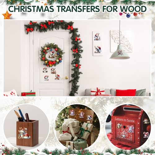 ZMRU 24 Sheets Vintage Christmas Rub On Transfers for Crafts, Rub On Transfers Christmas for Wood，Furniture Decals, Glass, Porcelain, Leather, Canvas, Fabric Projects,3 * 3inch(Gnome Reindeer) - Image 5