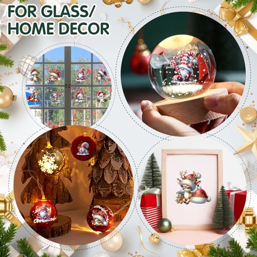 ZMRU 24 Sheets Vintage Christmas Rub On Transfers for Crafts, Rub On Transfers Christmas for Wood，Furniture Decals, Glass, Porcelain, Leather, Canvas, Fabric Projects,3 * 3inch(Gnome Reindeer) - Image 4