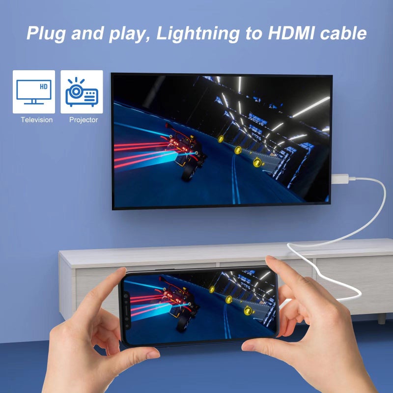 Zhpamax [MFi Certified] Lightning to HDMI Cable â€¢ HDMI Cable for iPhone to TV â€¢ Compatible with iPhone14, 13, 12, 11 to TV Output â€¢ with 1080P HD Display â€¢ Just Plug and Play/6.6FT - Image 3