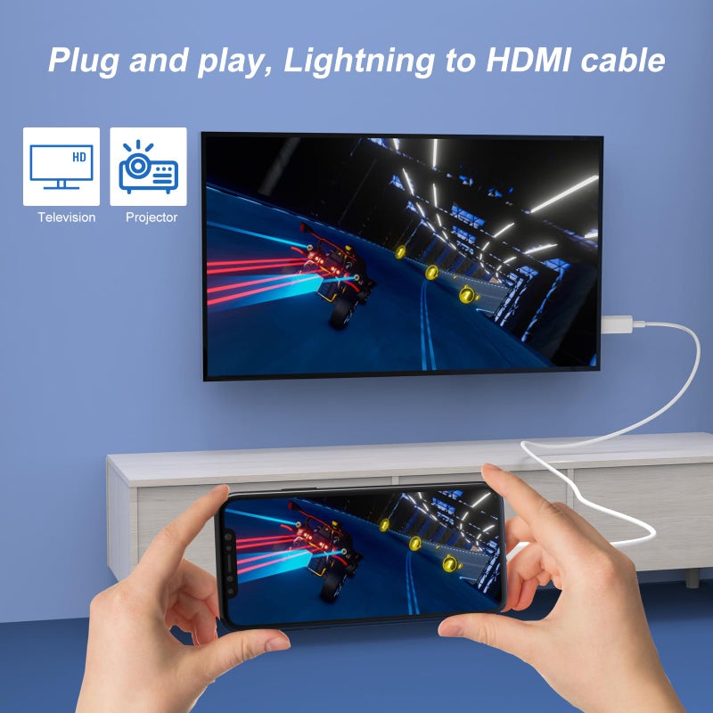 Zhpamax [MFi Certified] Lightning to HDMI Cable â€¢ HDMI Cable for iPhone to TV â€¢ Compatible with iPhone14, 13, 12, 11 to TV Output â€¢ with 1080P HD Display â€¢ Just Plug and Play/6.6FT - Image 4