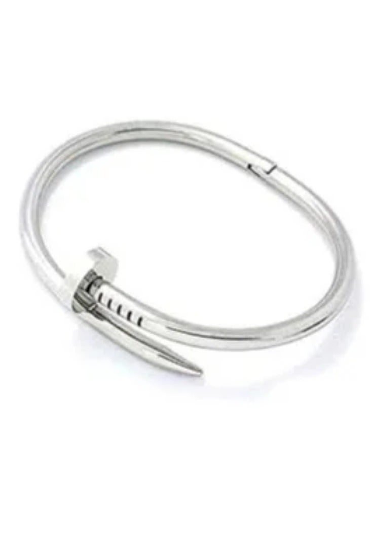 Luxuria Fashion 316L Stainless Steel 18K White Gold Plated Open Style Nail Design Bracelet, Fashion Bracelet Gift for Elegant Women - Image 1