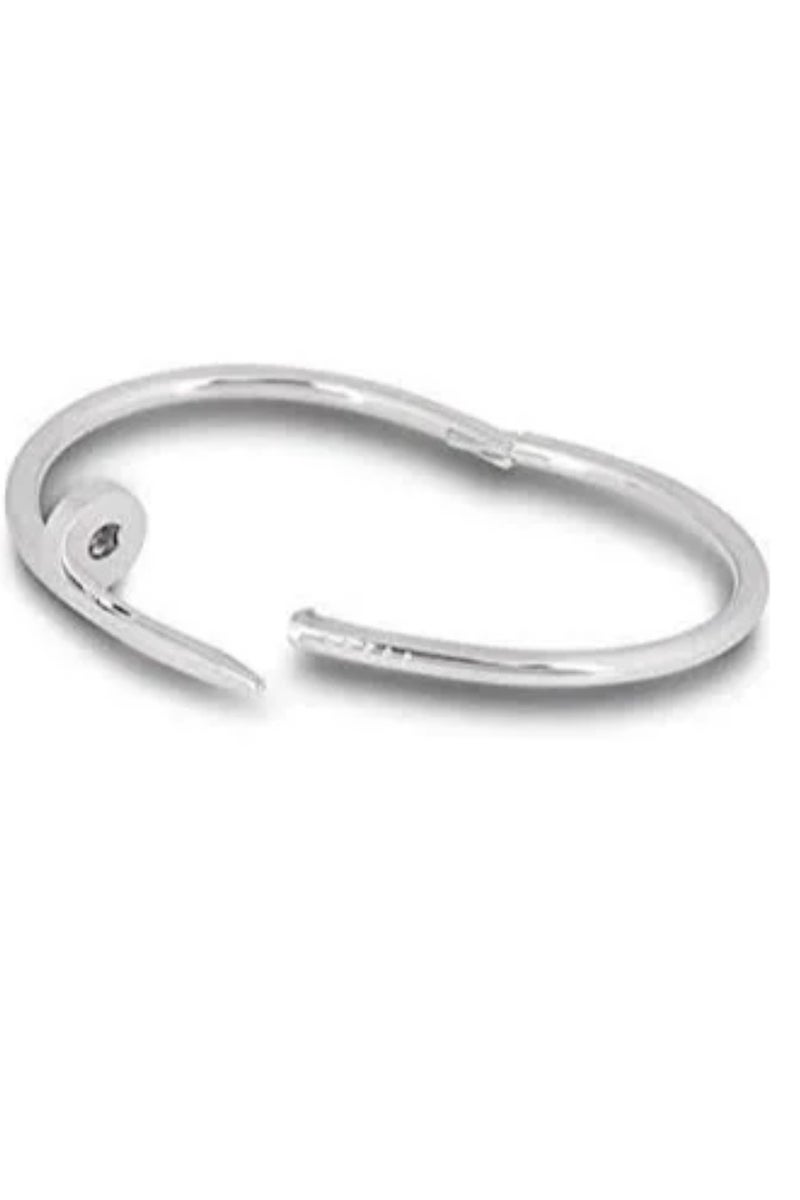 Luxuria Fashion 316L Stainless Steel 18K White Gold Plated Open Style Nail Design Bracelet, Fashion Bracelet Gift for Elegant Women - Image 2