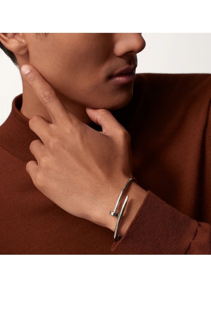 Luxuria Fashion 316L Stainless Steel 18K White Gold Plated Open Style Nail Design Bracelet, Fashion Bracelet Gift for Elegant Women - Image 3