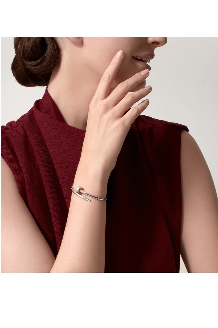 Luxuria Fashion 316L Stainless Steel 18K White Gold Plated Open Style Nail Design Bracelet, Fashion Bracelet Gift for Elegant Women - Image 4