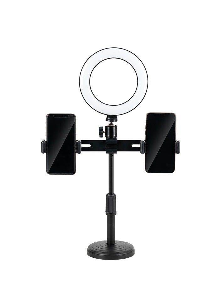 Havit ST7021 Dual Phone Tripod Stand with 5-Inch LED Ring Light, 3 Light Modes, 180-Degree Rotating Clip, Black - Image 1