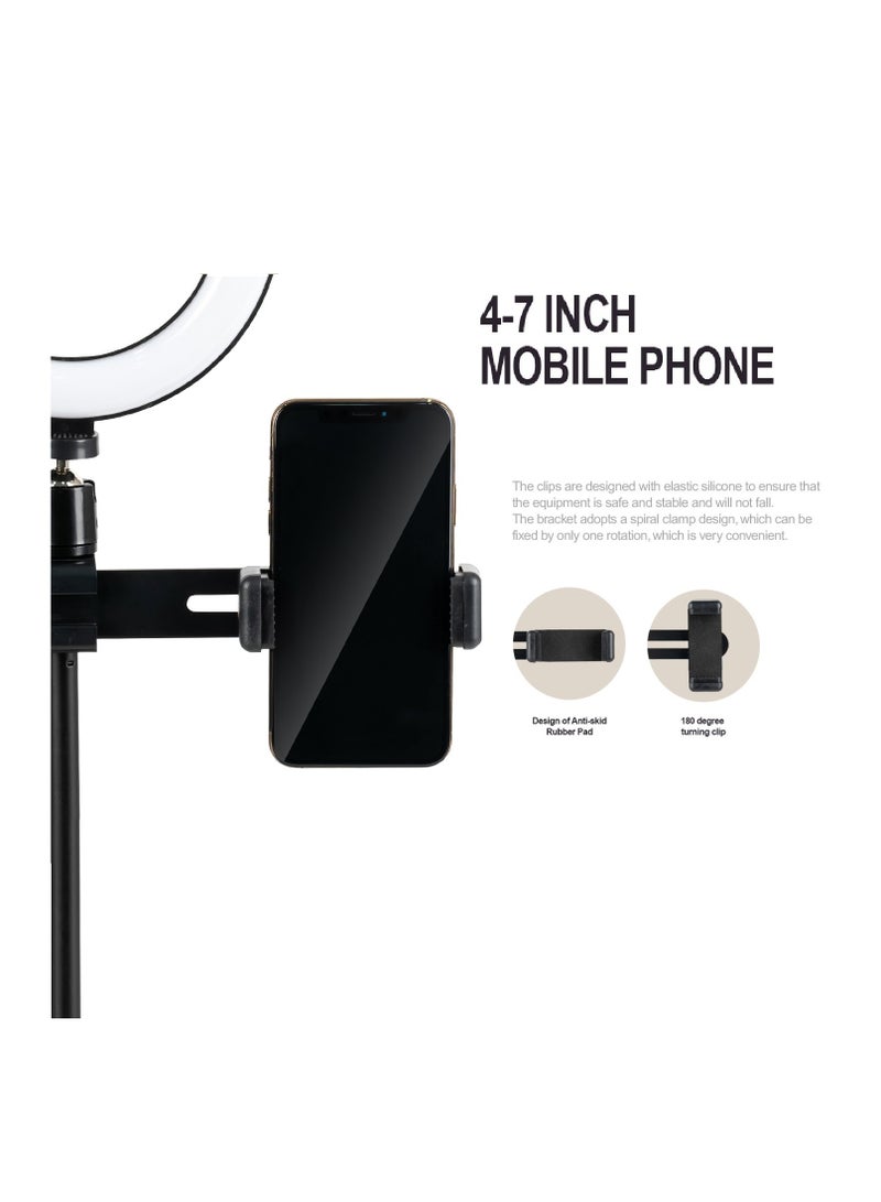 Havit ST7021 Dual Phone Tripod Stand with 5-Inch LED Ring Light, 3 Light Modes, 180-Degree Rotating Clip, Black - Image 3