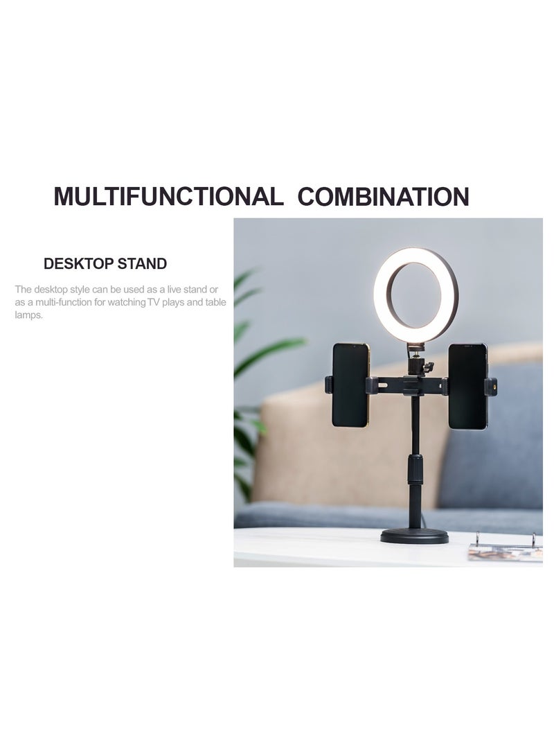 Havit ST7021 Dual Phone Tripod Stand with 5-Inch LED Ring Light, 3 Light Modes, 180-Degree Rotating Clip, Black - Image 4