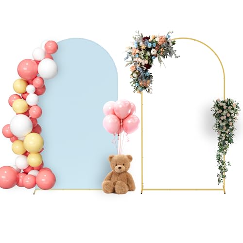 Neatsure Arch Backdrop Stand and Cover Set, 7.2FT Metal Photo Balloon Arch Backdrop Stand for Wedding Birthday Party Baby Shower Ceremony Graduation Decoration, Dusty Blue - Image 1