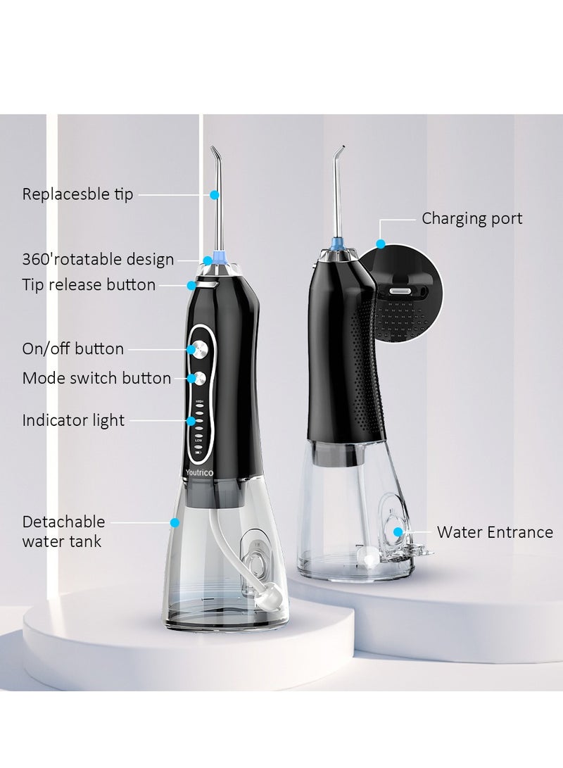 Youtrico Water Dental Flosser Teeth Pick -Portable Oral Irrigator with 5 Modes, Rechargeable IPX7 Waterproof Orthodontic Teeth Cleaner Pick Cordless for Home Travel-300ml Water Tank（Black） - Image 5