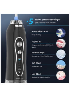 Youtrico Youtrico Water Dental Flosser Teeth Pick -Portable Oral Irrigator with 5 Modes, Rechargeable IPX7 Waterproof Orthodontic Teeth Cleaner Pick Cordless for Home Travel-300ml Water Tank（Black）  - Image 2