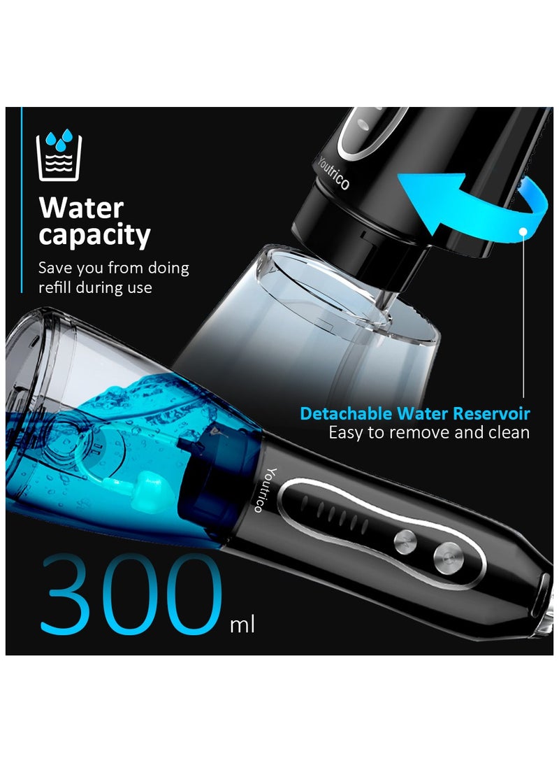 Youtrico Water Dental Flosser Teeth Pick -Portable Oral Irrigator with 5 Modes, Rechargeable IPX7 Waterproof Orthodontic Teeth Cleaner Pick Cordless for Home Travel-300ml Water Tank（Black） - Image 3