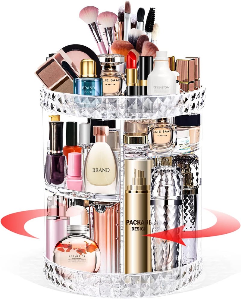 منظم مكياج دوار 360 درجة ، حامل مستحضرات تجميل دوار لامع قابل للتعديل من 6 طبقات، صندوق عرض للمكياج والفرش وأحمر الشفاه على سطح الطاولة للحمام (نمط مطور) - Image 1