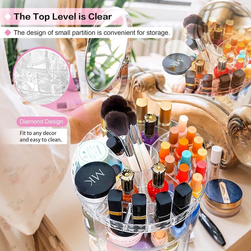 منظم مكياج دوار 360 درجة ، حامل مستحضرات تجميل دوار لامع قابل للتعديل من 6 طبقات، صندوق عرض للمكياج والفرش وأحمر الشفاه على سطح الطاولة للحمام (نمط مطور) - Image 3