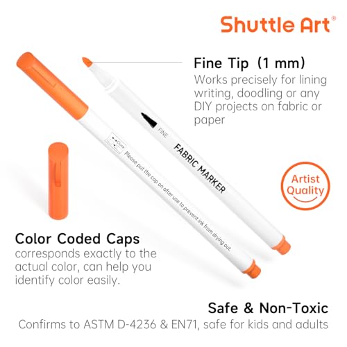 Shuttle Art 28 Colors Fabric Markers, Permanent Markers for T-Shirts Clothes Sneakers Jeans with 11 Stencils 1 Sheet, Shirt Pens for Adult DIY Painting Writing - Image 3