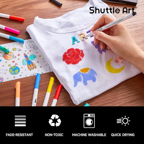 Shuttle Art 28 Colors Fabric Markers, Permanent Markers for T-Shirts Clothes Sneakers Jeans with 11 Stencils 1 Sheet, Shirt Pens for Adult DIY Painting Writing - Image 4