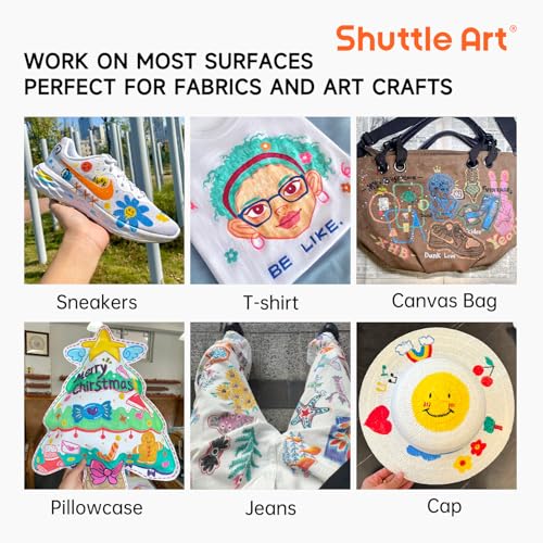 Shuttle Art 28 Colors Fabric Markers, Permanent Markers for T-Shirts Clothes Sneakers Jeans with 11 Stencils 1 Sheet, Shirt Pens for Adult DIY Painting Writing - Image 5