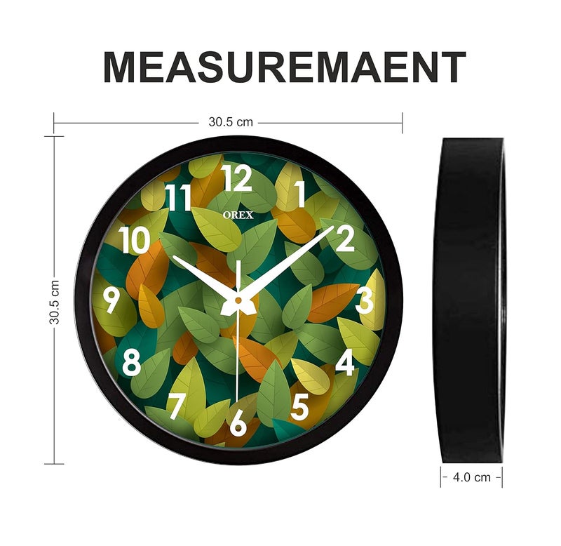 OREX OREX Stylish Leaves Design Analog Wall Clock For Home, Living Room, Bedroom, Kitchen, Office, Kids Room (Black Ring With Glass) - 41  - Image 3