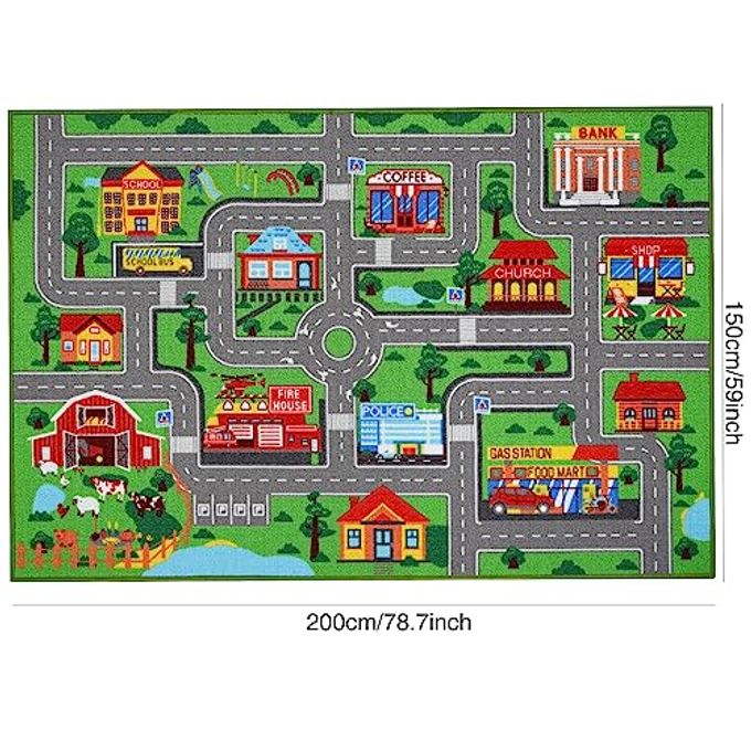AKASISRUG Kids Carpet Playmat Rug 78.7"x59", Car Rug for Kids Cars, Non-Slip Town City Road Map Kids Rug for Playroom Bedroom Boys, Kids Cars Road Rugs, Track Carpets (78.7X59Inch,Green) - Image 2