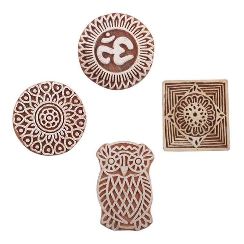 Indian-Shelf IndianShelf Handmade Vocalforlocal Set of 4 New Mix Wooden Printing Block 381 cm Brown  - Image 1