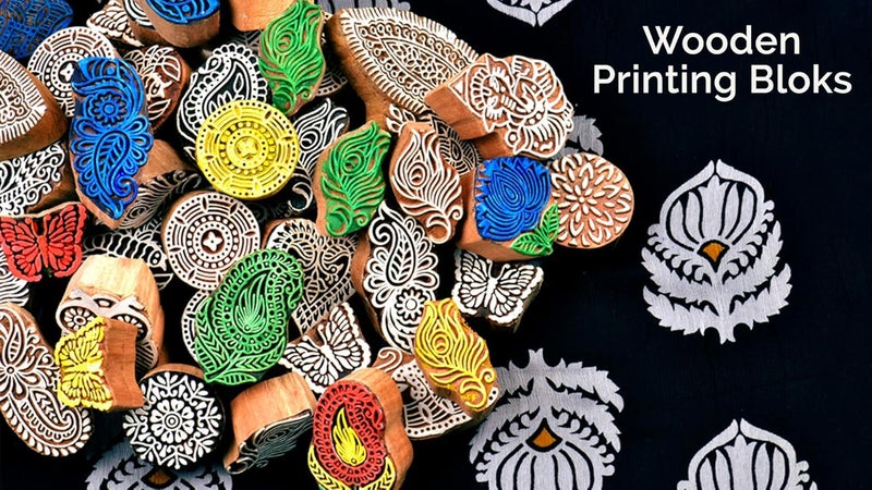 Indian-Shelf IndianShelf Handmade Vocalforlocal Set of 4 New Mix Wooden Printing Block 381 cm Brown  - Image 2