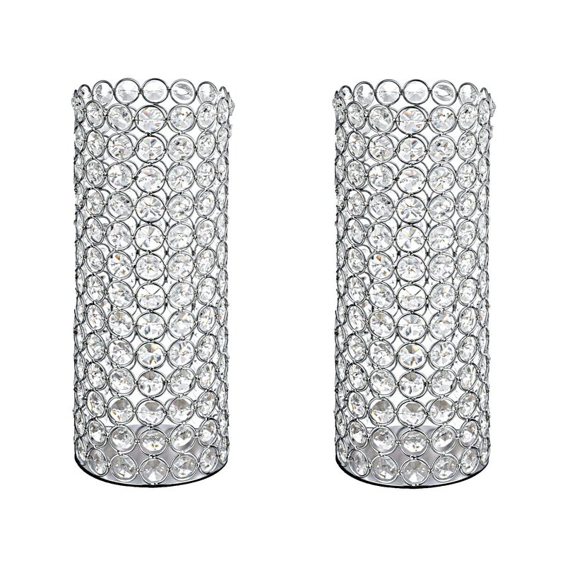 2 Pcs Crystal Metal Pillar Candle Holder 104 Vintage Hurricane Candle Holder Decorative Cylinder Vases Great Centerpieces for Home Decor Wedding Parties Events