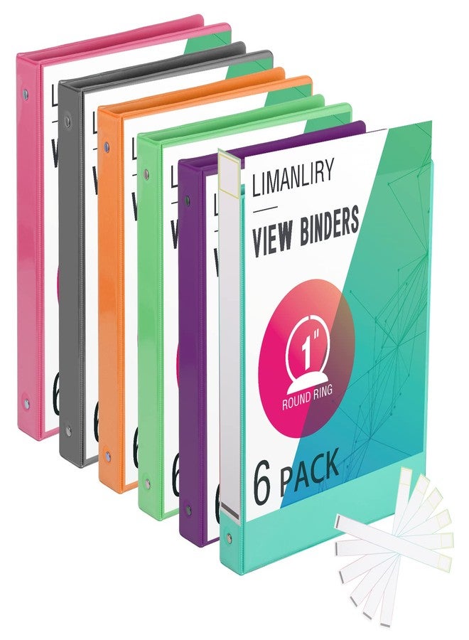 LIMANLIRY 3 Ring Binders,1 Inch Round Rings, with Clear View Covers, Assorted Colors,6 Pack - Image 1
