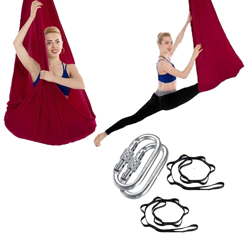 The Yogis The Yogis Aerial Yoga Hammock Aerial Lycra Yoga Swing for Antigravity Yoga Inversion Exercises Improved Flexibility Core Strength Extension Straps Carabiners WINE  - Image 1