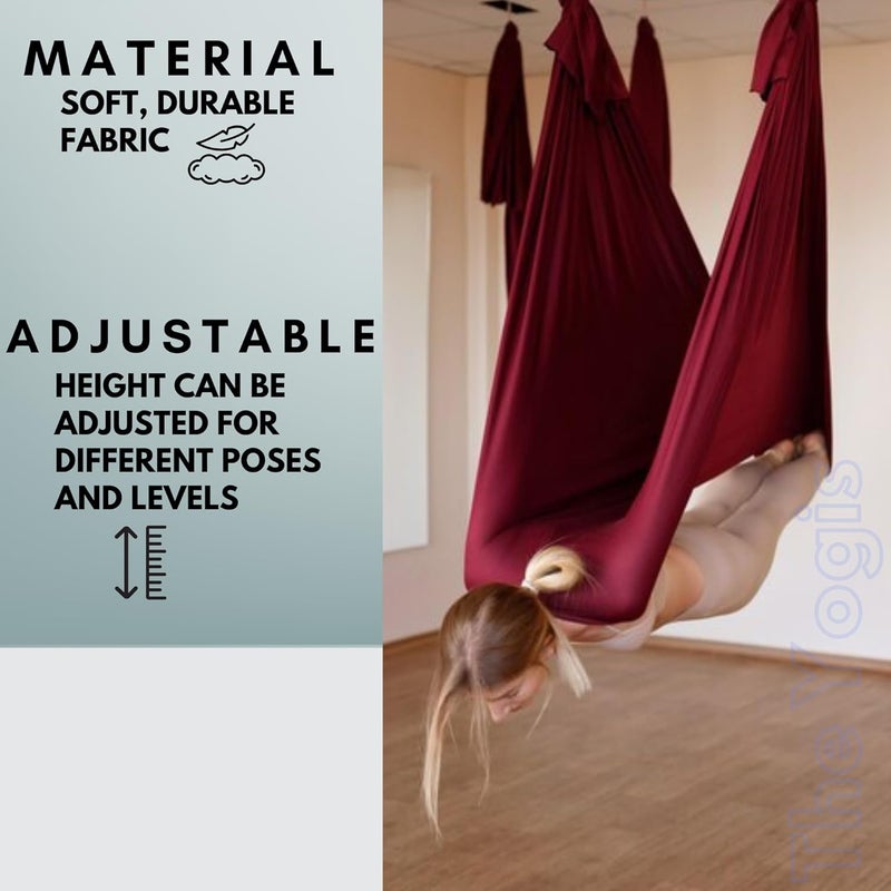 The Yogis The Yogis Aerial Yoga Hammock Aerial Lycra Yoga Swing for Antigravity Yoga Inversion Exercises Improved Flexibility Core Strength Extension Straps Carabiners WINE  - Image 2