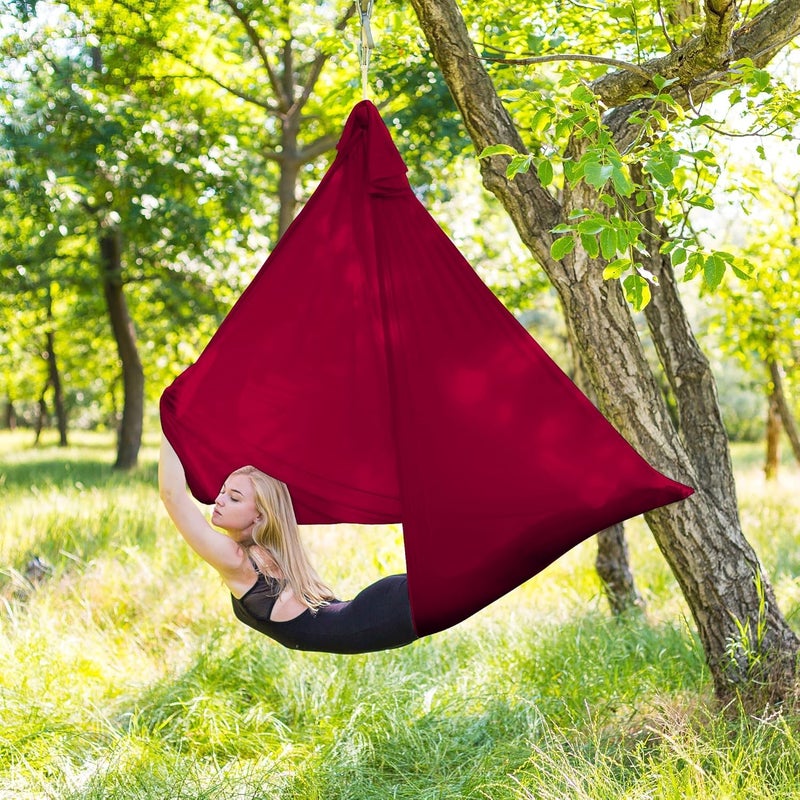 The Yogis The Yogis Aerial Yoga Hammock Aerial Lycra Yoga Swing for Antigravity Yoga Inversion Exercises Improved Flexibility Core Strength Extension Straps Carabiners WINE  - Image 5