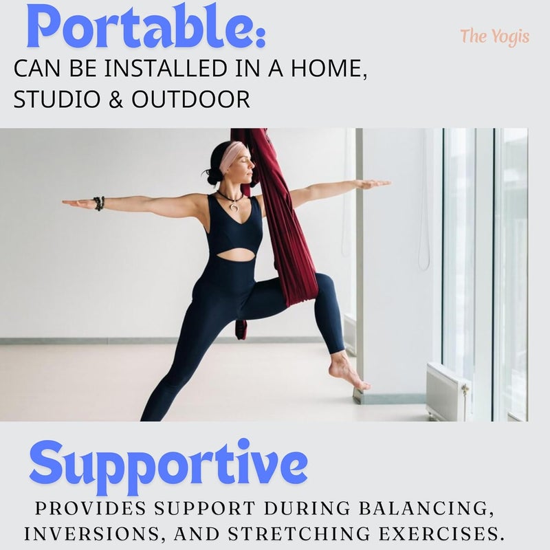 The Yogis The Yogis Aerial Yoga Hammock Aerial Lycra Yoga Swing for Antigravity Yoga Inversion Exercises Improved Flexibility Core Strength Extension Straps Carabiners WINE  - Image 3