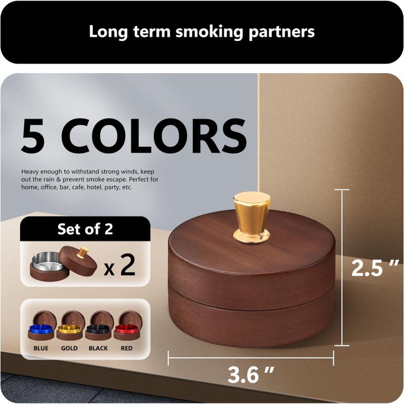 roygra Wooden Ash Tray with Lid (2 Pack), Outdoor Ashtray for Outside Patio, Smokeless Ashtrays for Cigarettes with 3 Holder, Smoking Accessories, Home DÃ©cor, Ashtrays for Smokers Indoor - Silver - Image 2