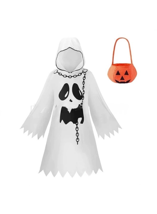 general Halloween children's cape with ghost face, white ghost cape cosplay costume for theme party attire - Image 1