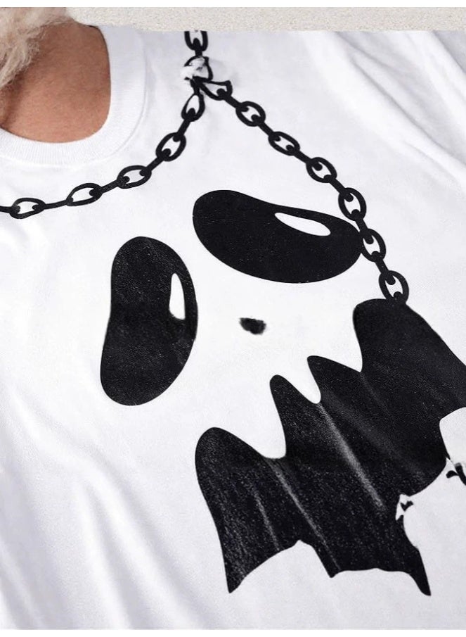 general Halloween children's cape with ghost face, white ghost cape cosplay costume for theme party attire - Image 3