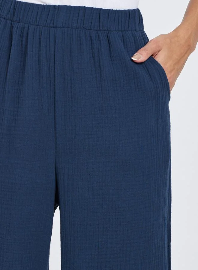 Styli Styli Women Navy Blue Double Gauze Wide Leg Pants