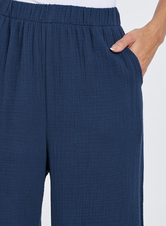 Styli Women Navy Blue Double Gauze Wide Leg Pants - Image 3
