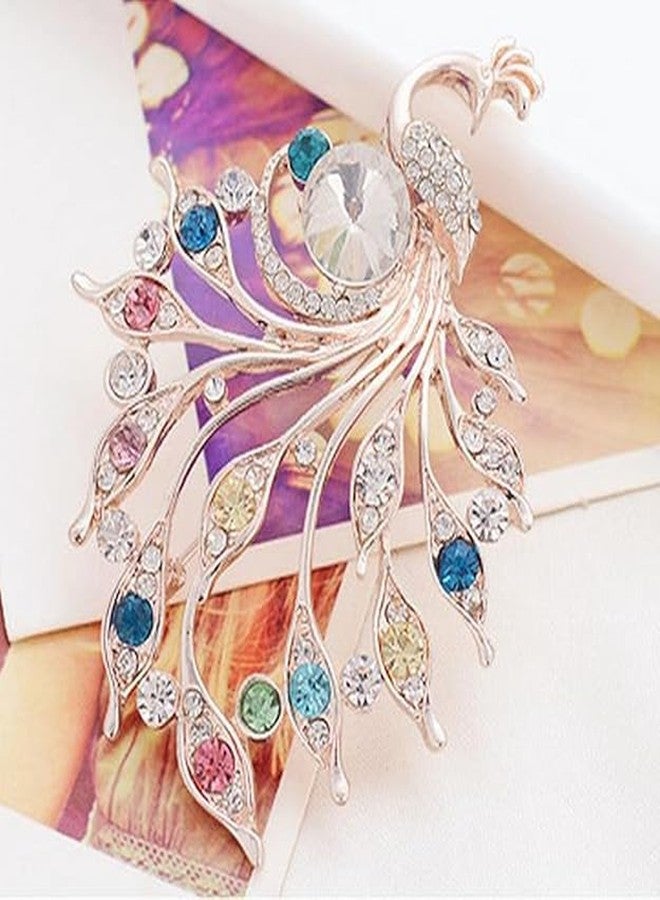 CARTZILLA® Peacock Rhinestone Brooch Pin - Sparkling Multicolor Crystal Wedding Brooch, Bridal Bouquet Pin, Peacock Feather Breastpin, Elegant Banquet Accessory - Image 3