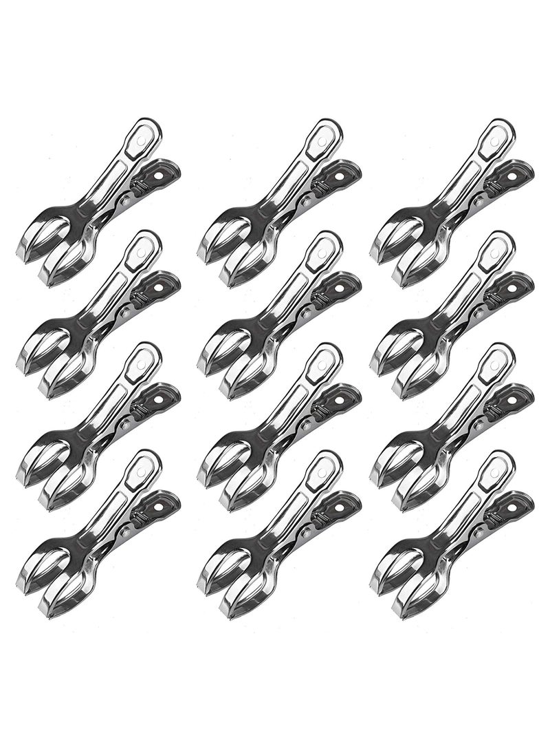 SYOSI Clothes Pegs, Large Pegs Stainless Steel Windproof Clothes Hanging Peg, Clip Windproof hanger clip Silver ​Strong Elasticity, 12pack 8.5cm - Image 1