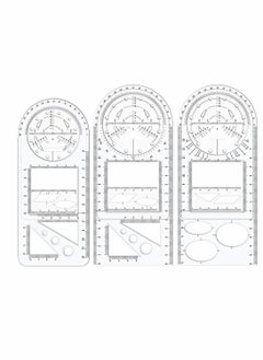 Y&D 3Pcs Multifunctional Geometric Ruler, Mathematics Drawing Template Measuring Draft Rulers for Student School Office  - Image 1