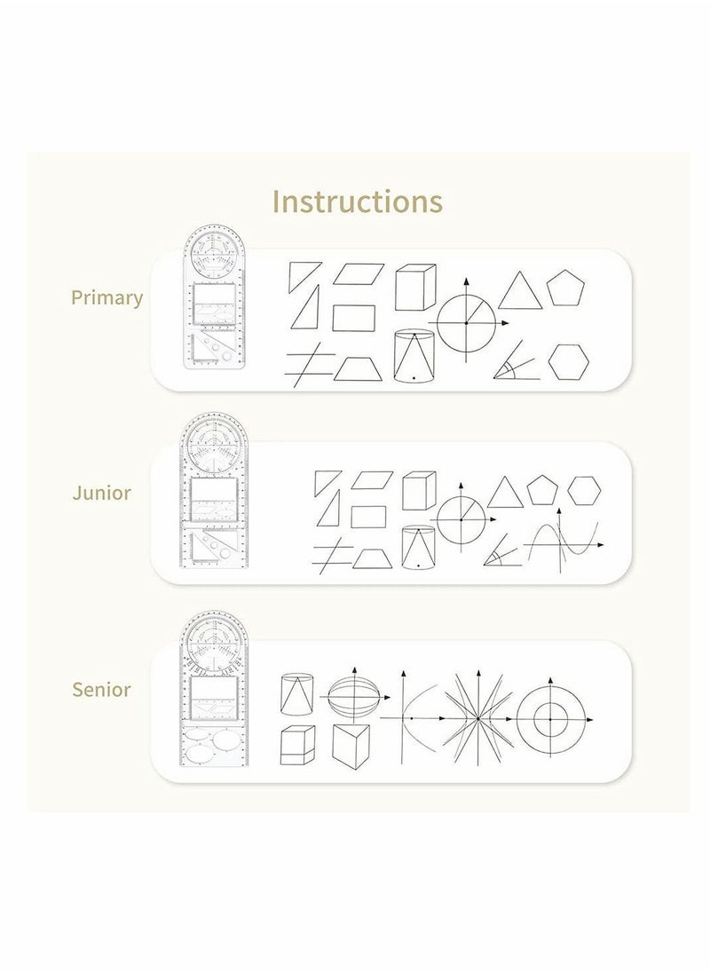 Y&D - 3Pcs Multifunctional Geometric Ruler, Mathematics Drawing Template Measuring Draft Rulers for Student School Office - Image 1