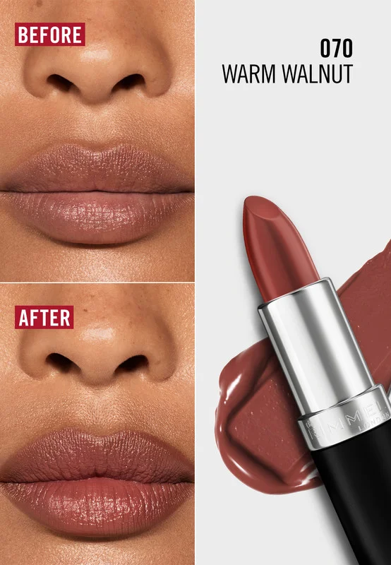 Rimmel London Warm Walnut Lasting Finish Satin Lipstick - Warm Walnut, 4g for Women | Best Price UAE
