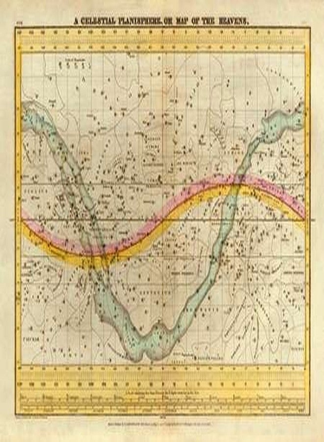 خريطة سماوية أو خريطة للسماء، ملصق مطبوع عام 1835 من تصميم إيليا بوريت (10 × 14)