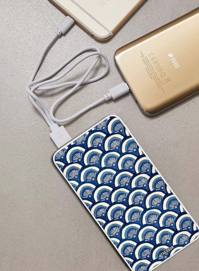 Theodor 10,000 mAh Super Fast Charging Ultra Compact Power Bank with Quick Charge & Power Delivery, Portable Charger For iPhone and Android Blue Floral Patterns - Image 2